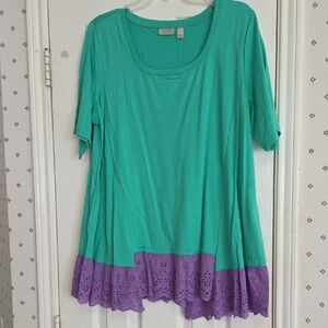 Women's Brand New Logo/Lori Goldstein Bright Greenish And Purple Tunic Size XL